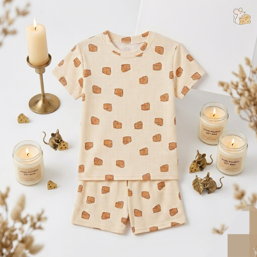 Kido Buzz® UNISEX Cute Cheesy Cheese Slices T-Shirt & Shorts Set – Boys & Girls Summer Casual Outfit