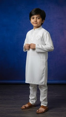 Kido Buzz® Boys White Shalwar Kameez Set – Kids Eid, Wedding & Party Dress