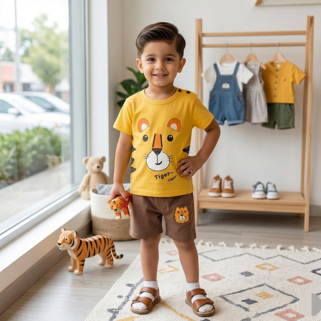 Kido Buzz® Little Boys Tiger T-Shirt & Shorts Set – Kids Cartoon Summer Outfit