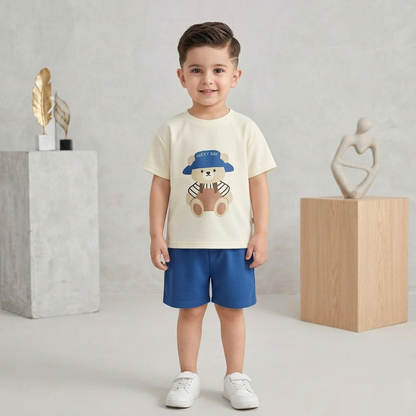 Kido Buzz® Boys Lucky Day Teddy T-Shirt & Shorts Set – Kids Casual Summer Outfit