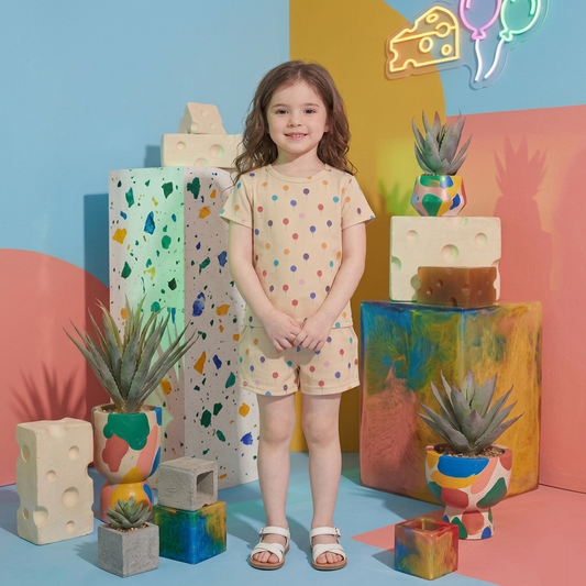 Kido Buzz® Girls Colourful Balloons T-Shirt & Shorts Set – Cute Kids Summer Outfit