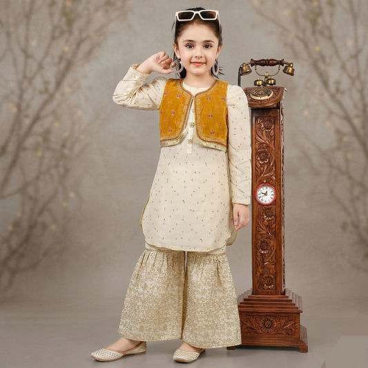 Kido Buzz® Girls Sharara Set with Kurti – Kids Wedding, Eid & Party Wear Ethnic Dress
