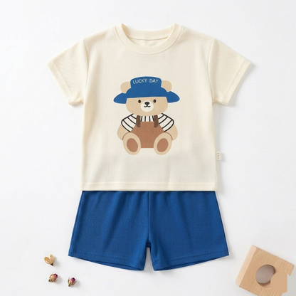 Kido Buzz® Boys Lucky Day Teddy T-Shirt & Shorts Set – Kids Casual Summer Outfit