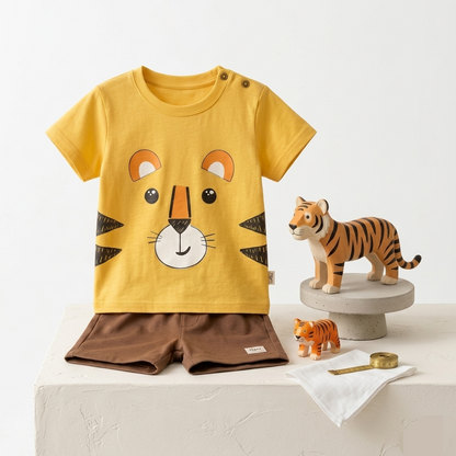 Kido Buzz® Little Boys Tiger T-Shirt & Shorts Set – Kids Cartoon Summer Outfit