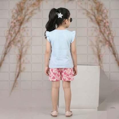 Kido Buzz® Girls Heart Print Shirt & Shorts Set – Cute Kids Summer Outfit