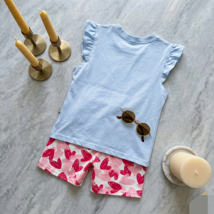 Kido Buzz® Girls Heart Print Shirt & Shorts Set – Cute Kids Summer Outfit