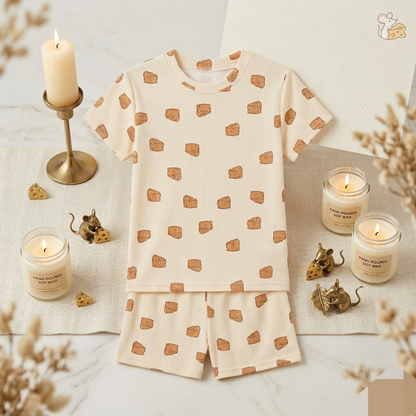Kido Buzz® UNISEX Cute Cheesy Cheese Slices T-Shirt & Shorts Set – Boys & Girls Summer Casual Outfit