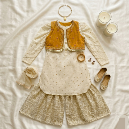 Kido Buzz® Girls Sharara Set with Kurti – Kids Wedding, Eid & Party Wear Ethnic Dress