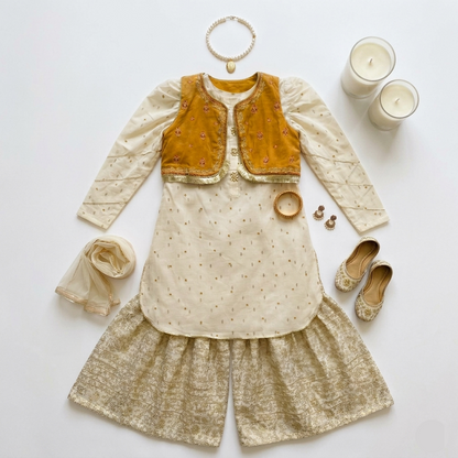 Kido Buzz® Girls Sharara Set with Kurti – Kids Wedding, Eid & Party Wear Ethnic Dress