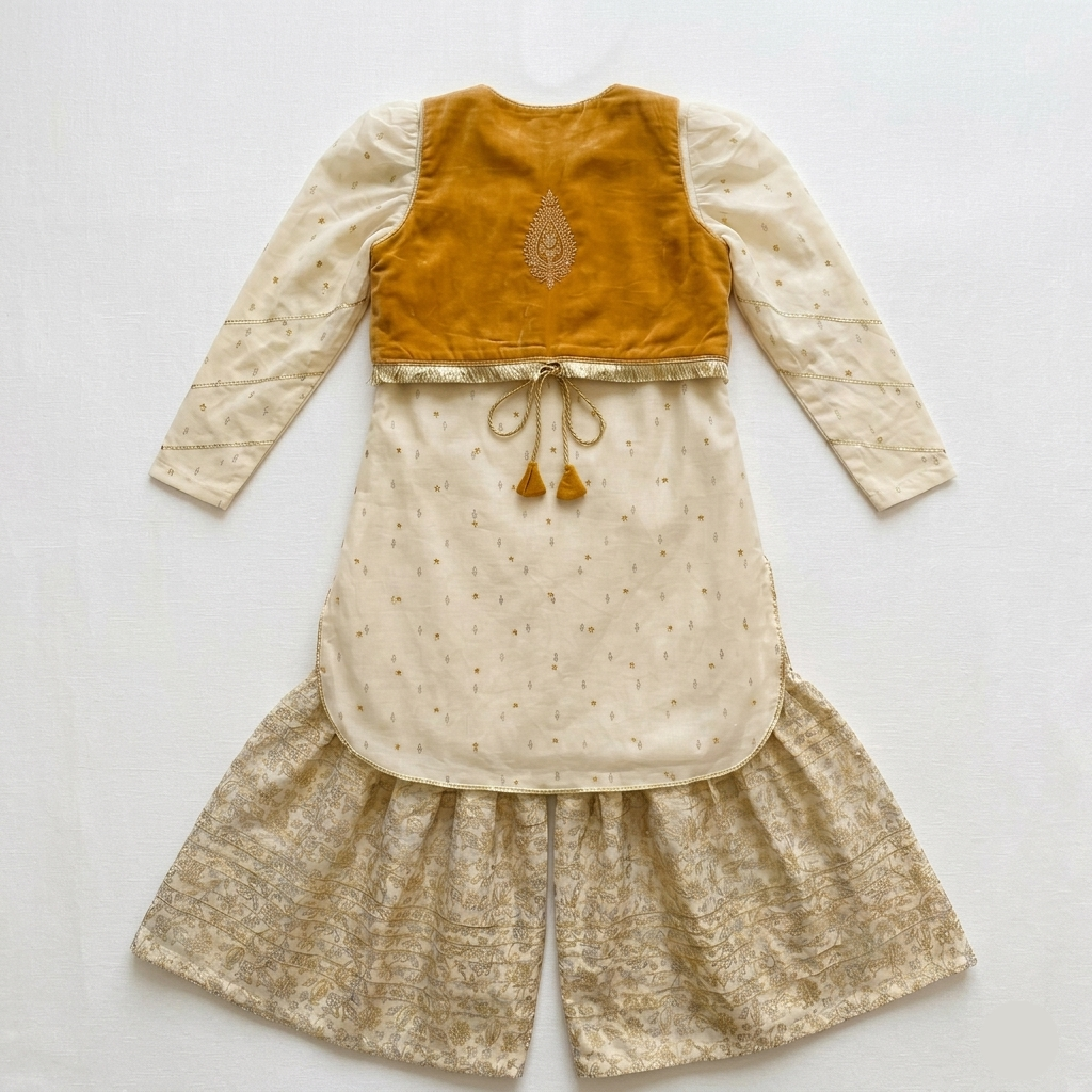 Kido Buzz® Girls Sharara Set with Kurti – Kids Wedding, Eid & Party Wear Ethnic Dress