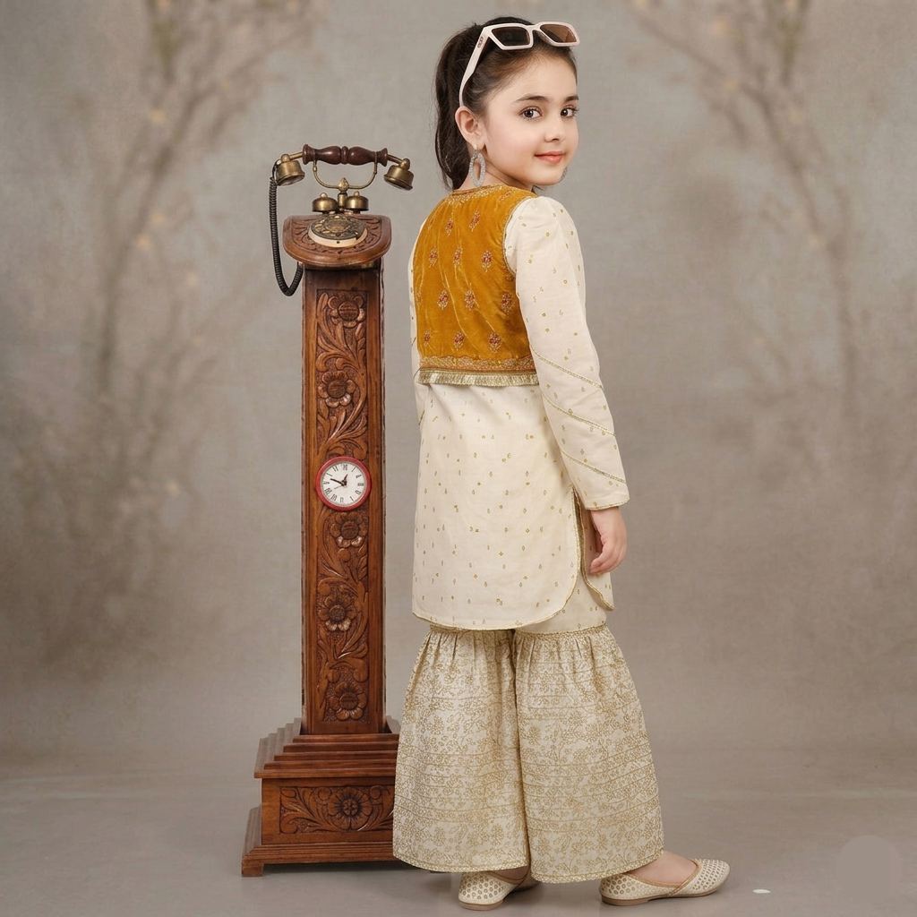 Kido Buzz® Girls Sharara Set with Kurti – Kids Wedding, Eid & Party Wear Ethnic Dress