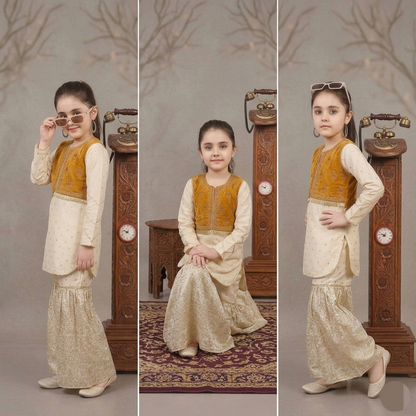 Kido Buzz® Girls Sharara Set with Kurti – Kids Wedding, Eid & Party Wear Ethnic Dress