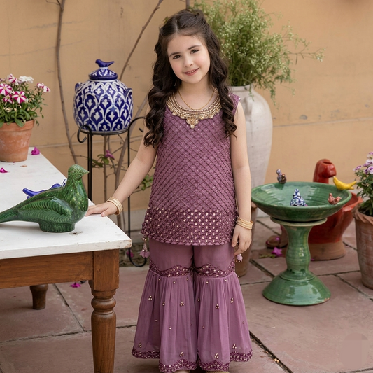 Kido Buzz® Girls Sharara Set with Kurti – Fancy Kids Party, Eid & Wedding Dress
