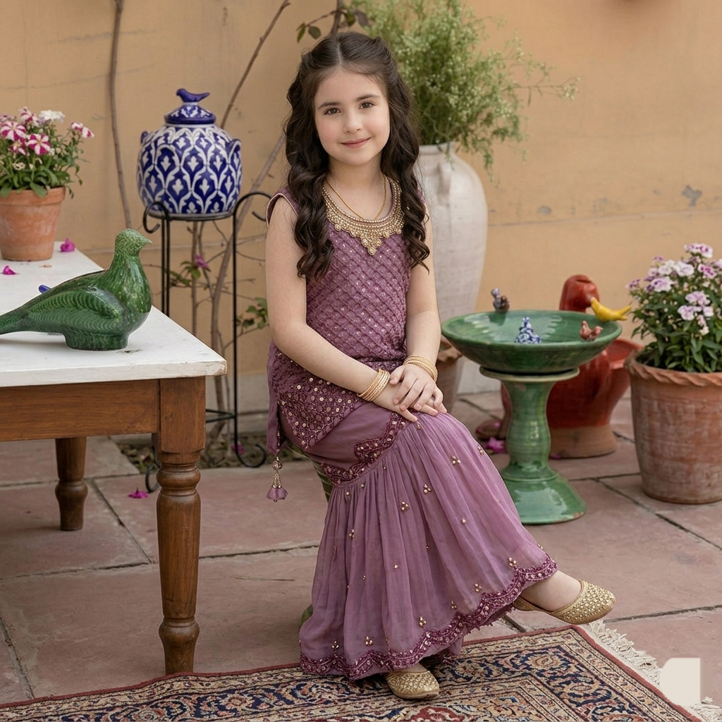 Kido Buzz® Girls Sharara Set with Kurti – Fancy Kids Party, Eid & Wedding Dress
