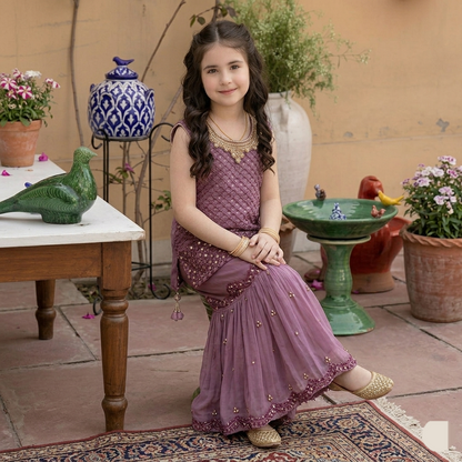 Kido Buzz® Girls Sharara Set with Kurti – Fancy Kids Party, Eid & Wedding Dress