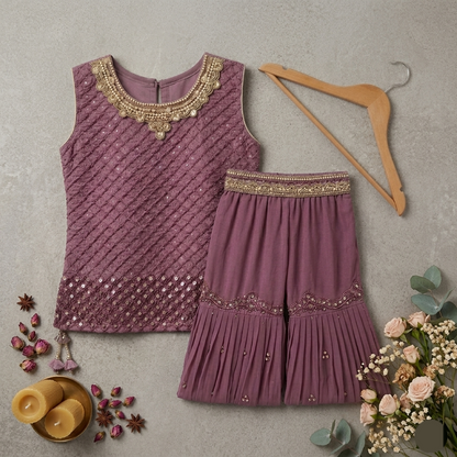 Kido Buzz® Girls Sharara Set with Kurti – Fancy Kids Party, Eid & Wedding Dress