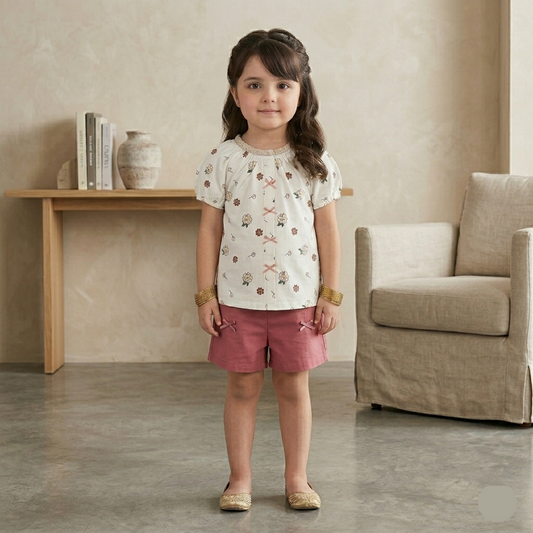 Kido Buzz® Tea Pink Girls Cotton Summer Set – Toddler & Baby Girls Casual & Party Outfit