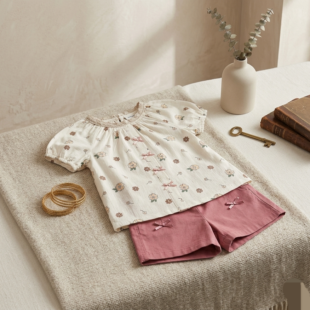 Kido Buzz® Tea Pink Girls Cotton Summer Set – Toddler & Baby Girls Casual & Party Outfit