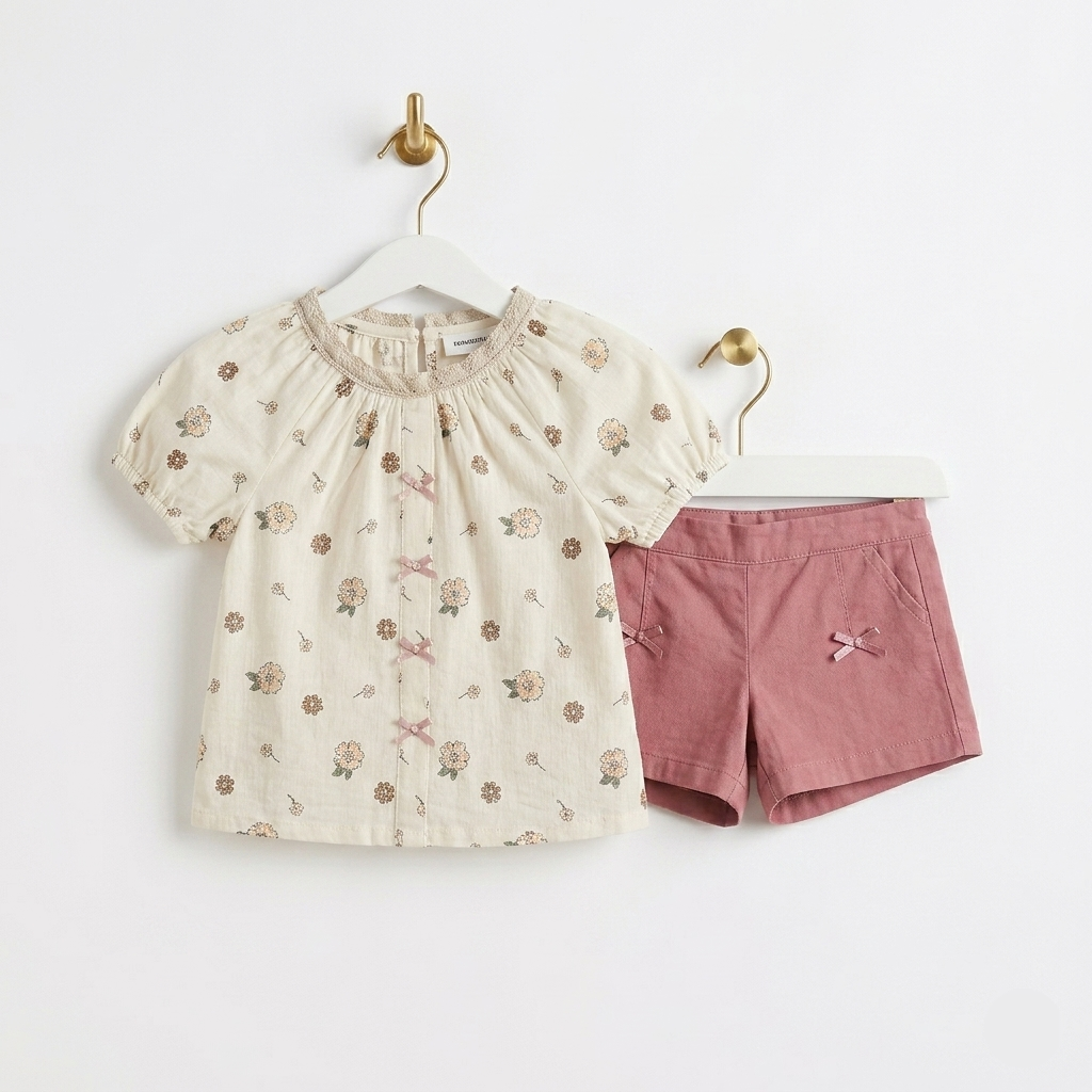 Kido Buzz® Tea Pink Girls Cotton Summer Set – Toddler & Baby Girls Casual & Party Outfit