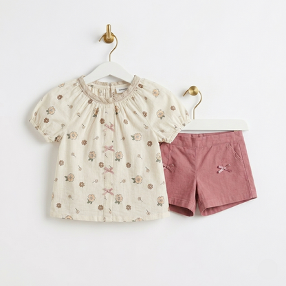 Kido Buzz® Tea Pink Girls Cotton Summer Set – Toddler & Baby Girls Casual & Party Outfit