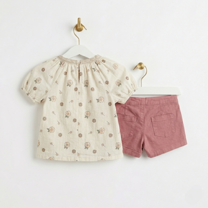 Kido Buzz® Tea Pink Girls Cotton Summer Set – Toddler & Baby Girls Casual & Party Outfit