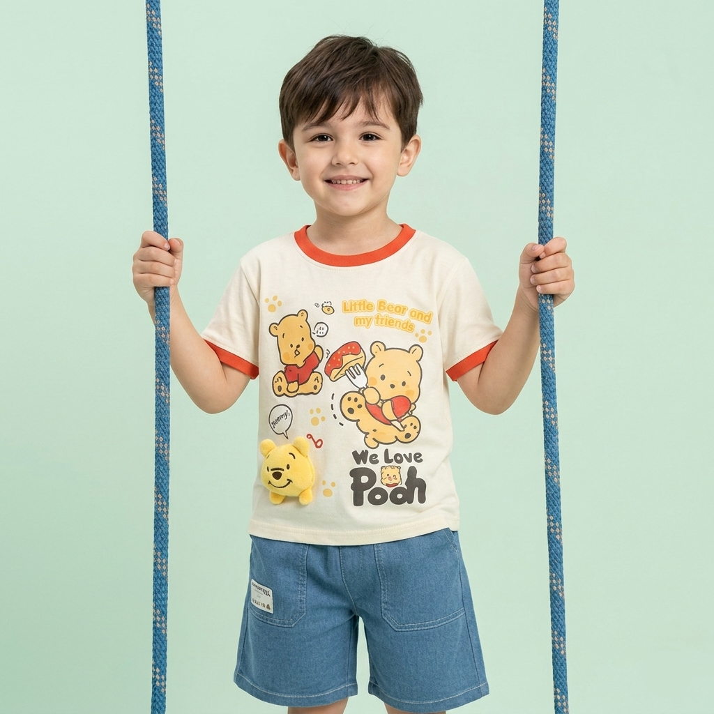 Kido Buzz® Boys Winnie the Pooh Cotton Summer Set – Toddler & Baby Boys Cartoon Casual Outfit