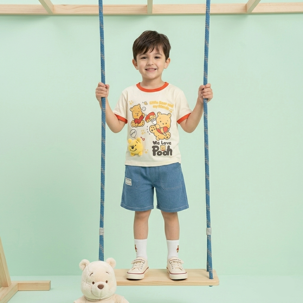 Kido Buzz® Boys Winnie the Pooh Cotton Summer Set – Toddler & Baby Boys Cartoon Casual Outfit