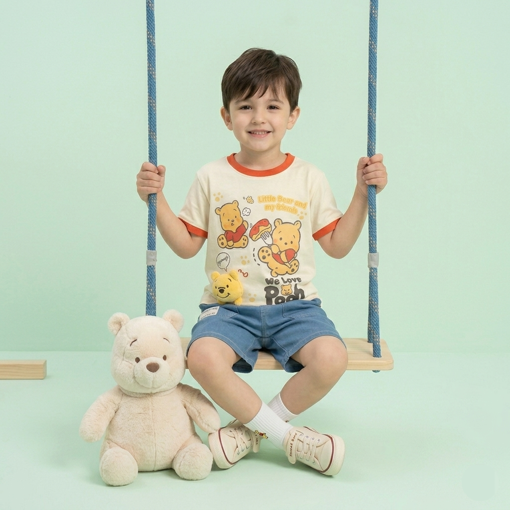 Kido Buzz® Boys Winnie the Pooh Cotton Summer Set – Toddler & Baby Boys Cartoon Casual Outfit