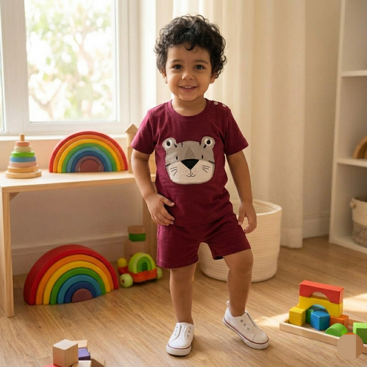 Kido Buzz® Red Lions Boys Set – Kids Summer Outfit, Toddler & Baby Boys Cotton Casual Wear