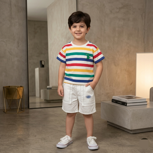 Kido Buzz® Multi Lines Boys Clothing Set for Kids | Cotton Summer Outfit | Toddler & Baby Boy 2 Piece Set