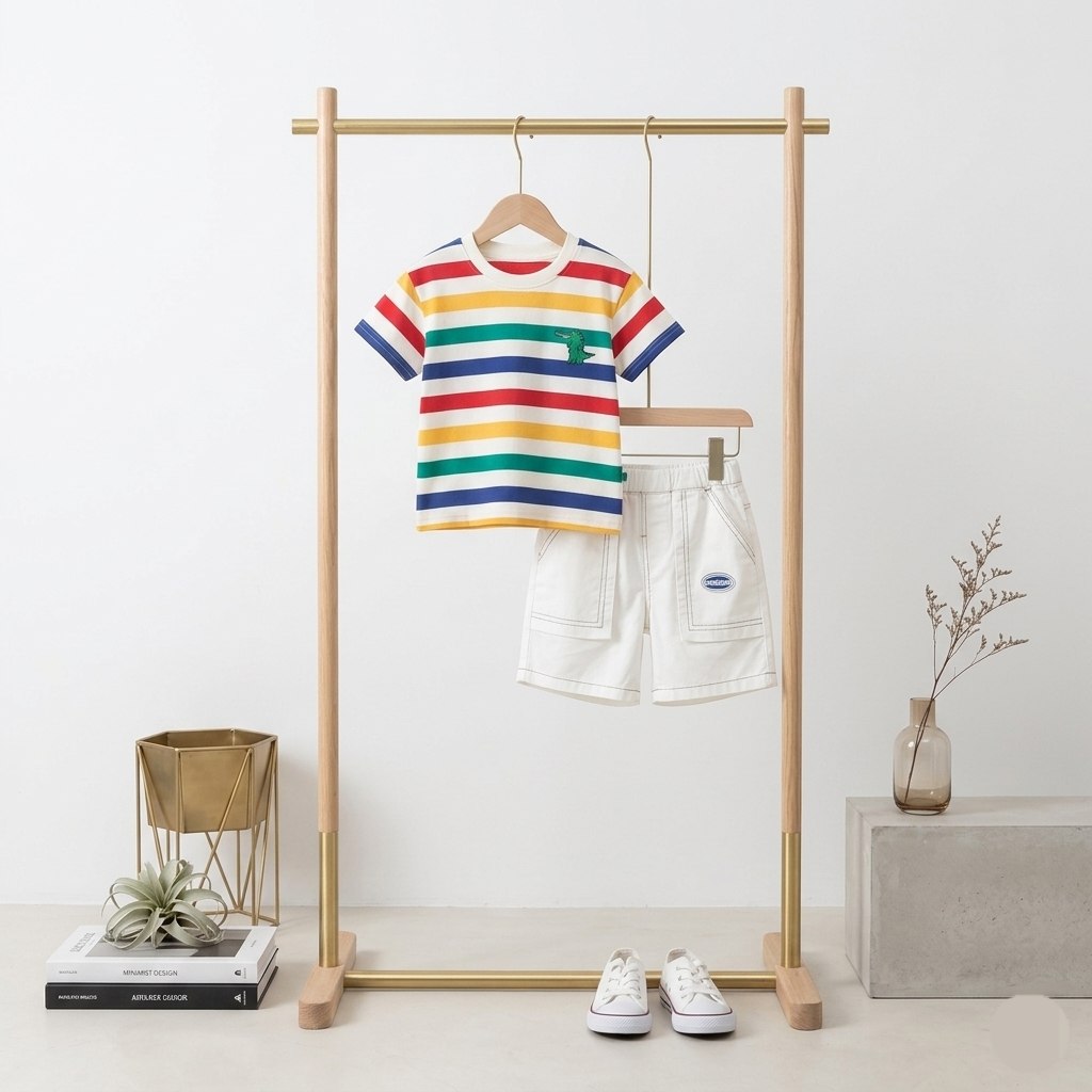 Kido Buzz® Multi Lines Boys Clothing Set for Kids | Cotton Summer Outfit | Toddler & Baby Boy 2 Piece Set