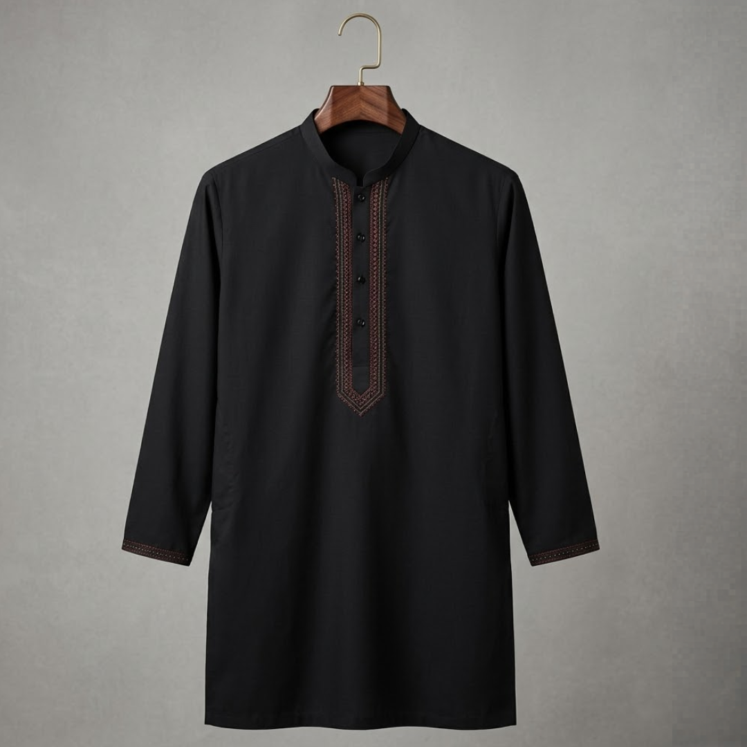 Kido Buzz® Black Collar Kids Shalwar Kameez | Wash & Wear Stylish Boys 2 Piece