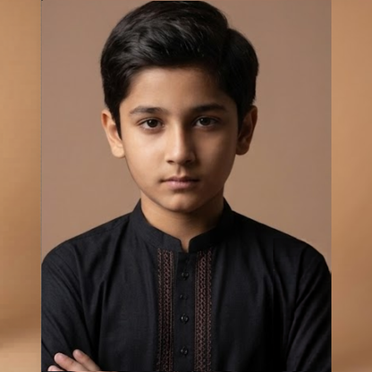 Kido Buzz® Black Collar Kids Shalwar Kameez | Wash & Wear Stylish Boys 2 Piece