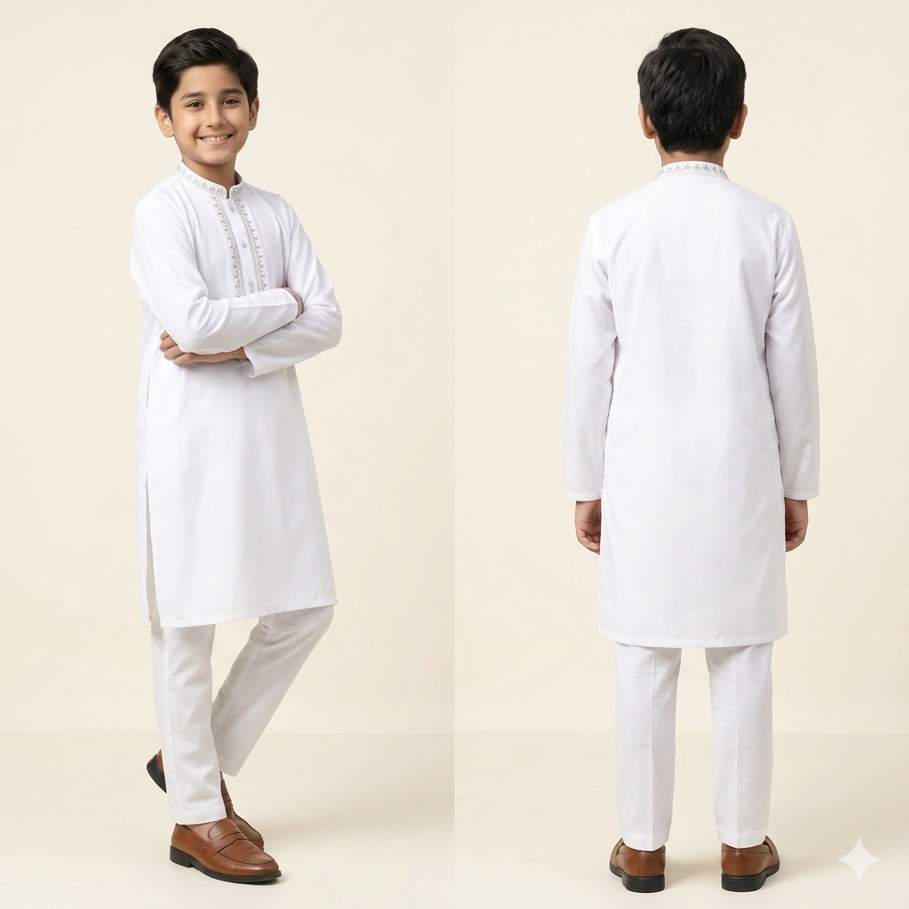 Kido Buzz® Little Boys White Shalwar Kameez Set