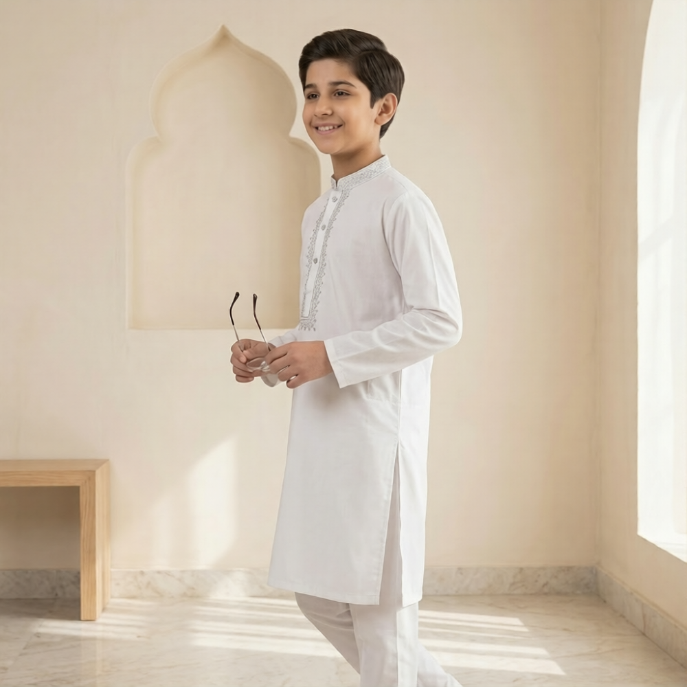 Kido Buzz® Little Boys White Shalwar Kameez Set