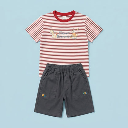 Kido Buzz® Boys Red Stripes Shorts Set – Cute Kids Summer Outfit for Toddlers & Babies