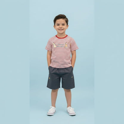 Kido Buzz® Boys Red Stripes Shorts Set – Cute Kids Summer Outfit for Toddlers & Babies
