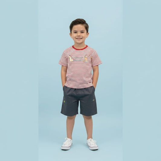 Kido Buzz® Boys Red Stripes Shorts Set – Cute Kids Summer Outfit for Toddlers & Babies