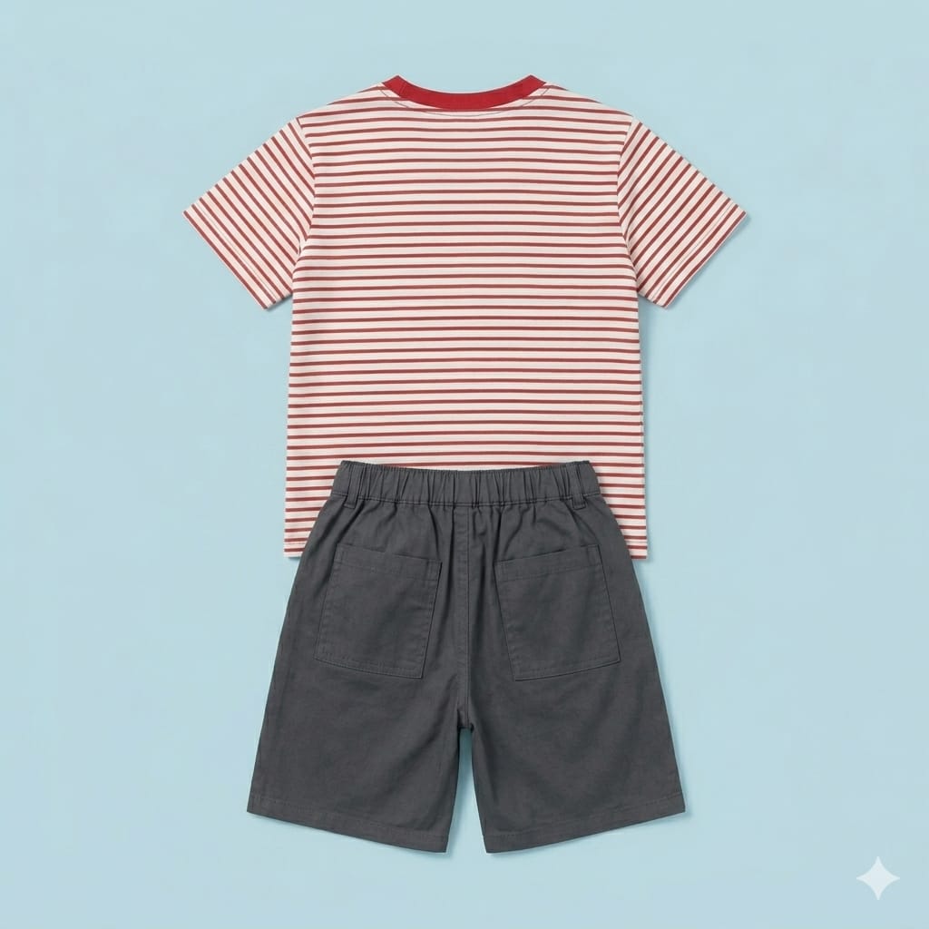 Kido Buzz® Boys Red Stripes Shorts Set – Cute Kids Summer Outfit for Toddlers & Babies