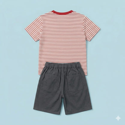 Kido Buzz® Boys Red Stripes Shorts Set – Cute Kids Summer Outfit for Toddlers & Babies