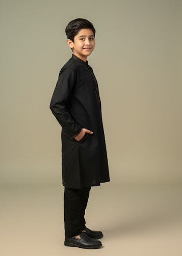 Kido Buzz® Black Collar Kids Shalwar Kameez | Wash & Wear Stylish Boys 2 Piece
