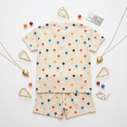 Kido Buzz® Girls Colourful Balloons T-Shirt & Shorts Set – Cute Kids Summer Outfit