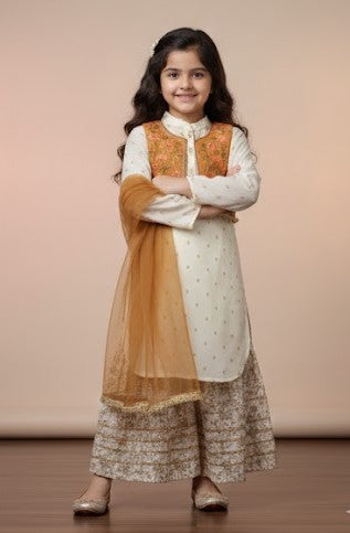 Kido Buzz® Girls Sharara Set with Kurti – Kids Wedding, Eid & Party Wear Ethnic Dress
