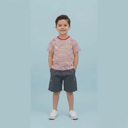 Kido Buzz® Boys Red Stripes Shorts Set – Cute Kids Summer Outfit for Toddlers & Babies