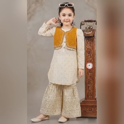 Kido Buzz® Girls Sharara Set with Kurti – Kids Wedding, Eid & Party Wear Ethnic Dress