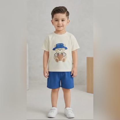 Kido Buzz® Boys Lucky Day Teddy T-Shirt & Shorts Set – Kids Casual Summer Outfit