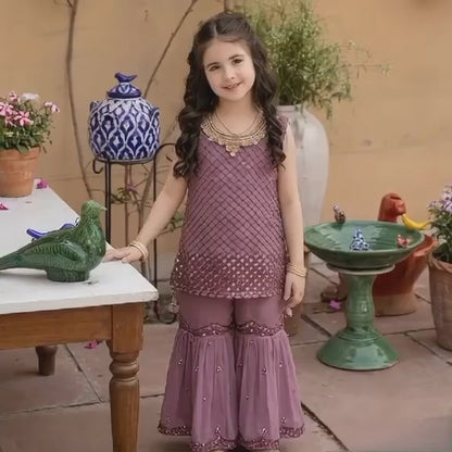 Kido Buzz® Girls Sharara Set with Kurti – Fancy Kids Party, Eid & Wedding Dress