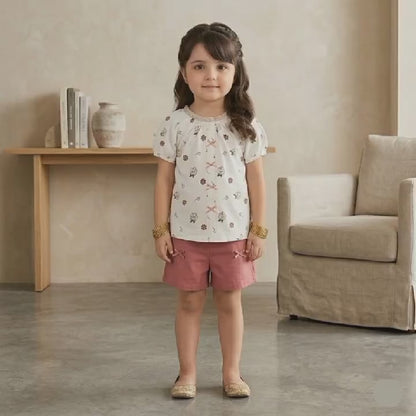 Kido Buzz® Tea Pink Girls Cotton Summer Set – Toddler & Baby Girls Casual & Party Outfit