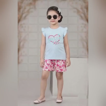 Kido Buzz® Girls Heart Print Shirt & Shorts Set – Cute Kids Summer Outfit