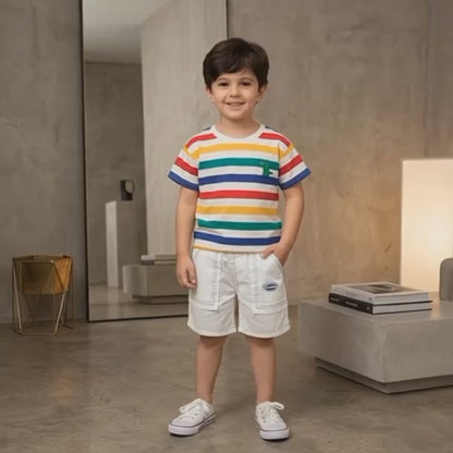Kido Buzz® Multi Lines Boys Clothing Set for Kids | Cotton Summer Outfit | Toddler & Baby Boy 2 Piece Set